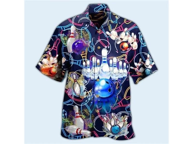 Summer Beach Short Sleeve Blouse 3d Print Colorful Bowling Mens Buttons Shirts Carousel 1