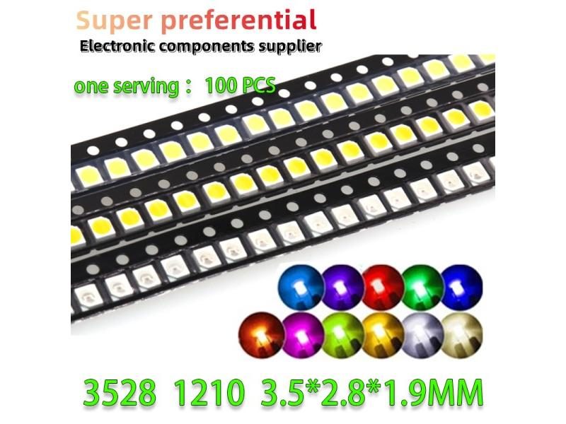 100pcs Super Bright 3528 1210 SMD LED Red Green Blue Yellow White RGB Orange Carousel 1