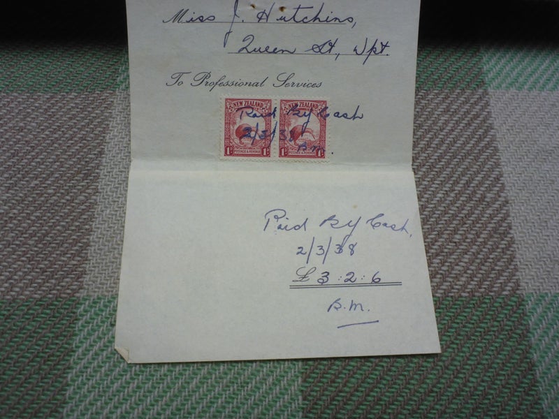 Old NZ Stamped Receipt Document 1938 Dental Surgeon Westport New Zealand Carousel 3