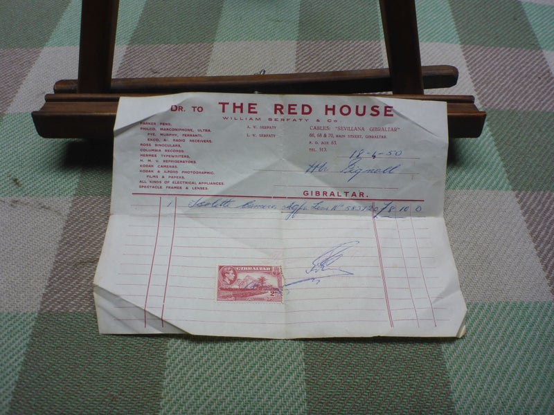 Old Stamped Receipt Document 1950 The Red House Gibraltar Carousel 1