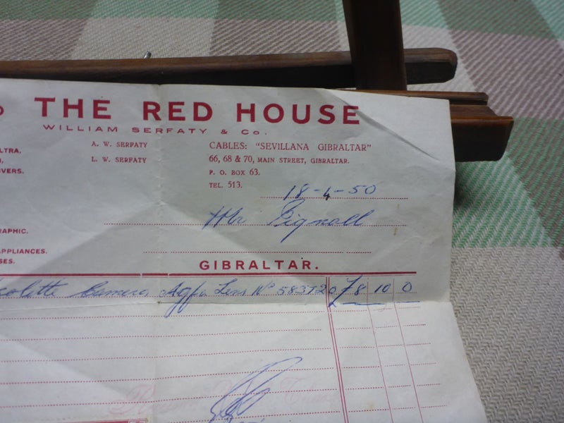 Old Stamped Receipt Document 1950 The Red House Gibraltar Carousel 2