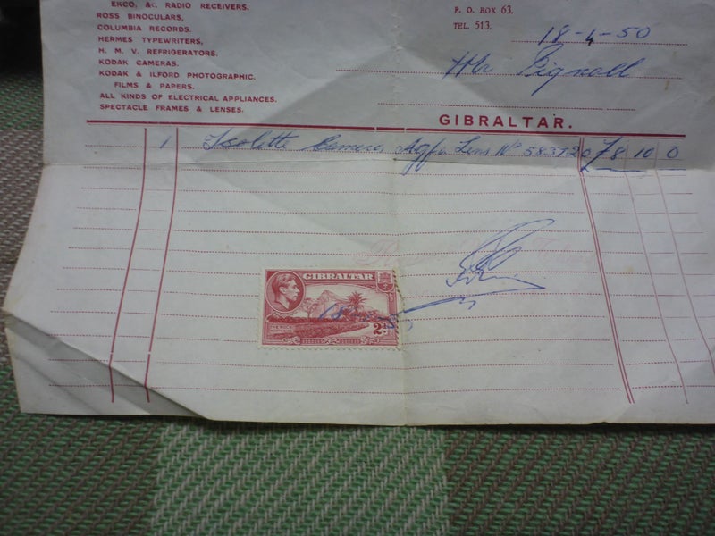 Old Stamped Receipt Document 1950 The Red House Gibraltar Carousel 3