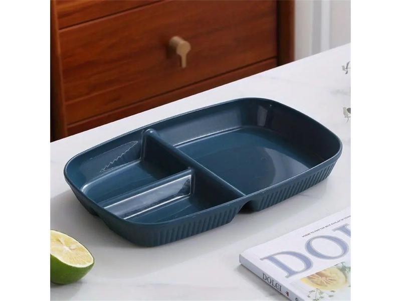 Unbreakable Rectangular 3-Grid Meal Plate Durable Striped Design Tableware For Carousel 1