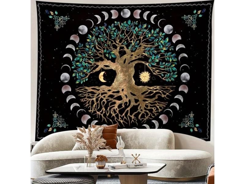 1 Pcs Of 75x58cm Tree Print Frosted Tapestry Wall Hanging Living Room Bedroom Carousel 1