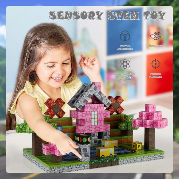 QCCX Magnetic Blocks 100PCS STEM Building Toys for Kids Ages 3 Sensory Monte Carousel 3