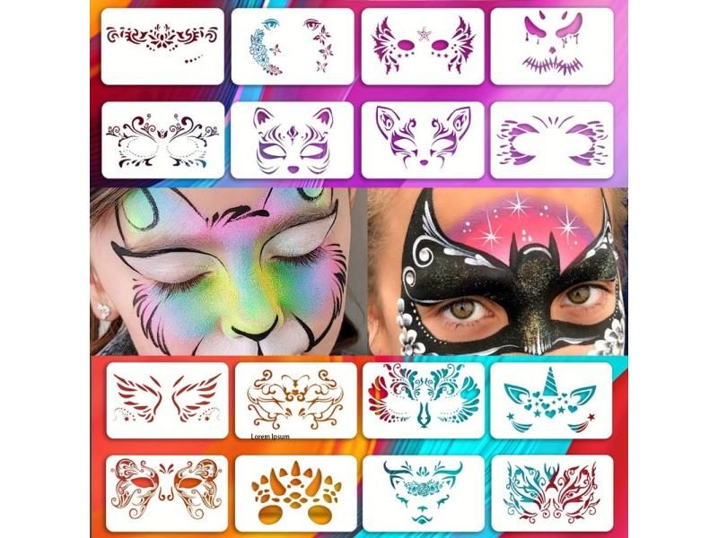 16PCS Reusable Eye Painting Templates Temporary Tattoos For Face Paint Stencils Carousel 1
