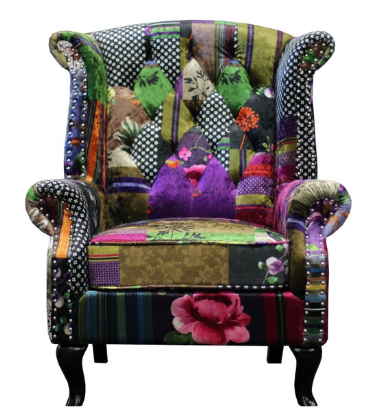 TNC Large Patchwork Wing Chair, 2199-88C Carousel 1