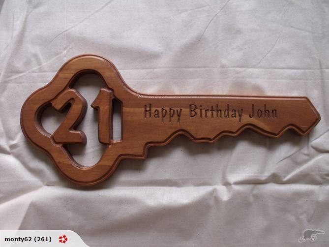 21st Birthday key (carved wood) Carousel 1