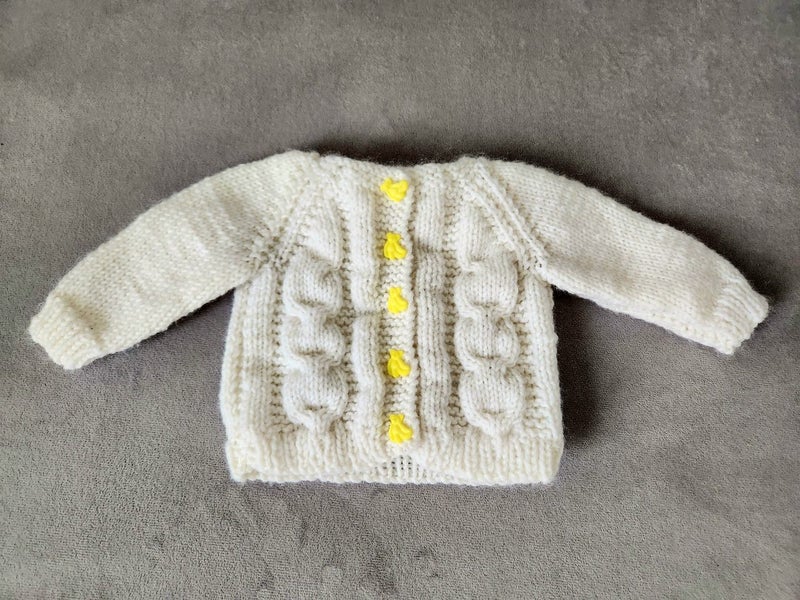 White Handknitted Wool Cardigan 0-3 months Yellow Teddy Buttons62863216210179113