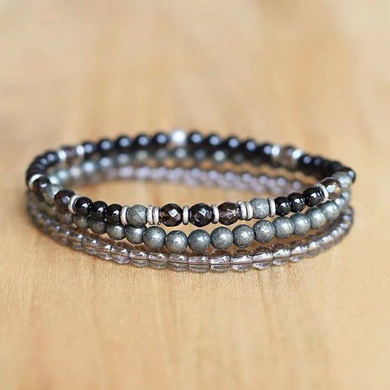 "EMF Protection" Black Tourmaline and Smoky Quartz Bracelet Set Carousel 1