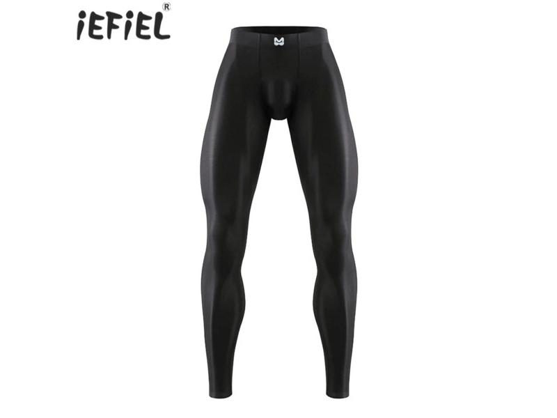 Mens Yoga Pants Silky Fitness Leggings Elastic Waistband Bulge Pouch Seamless Carousel 1