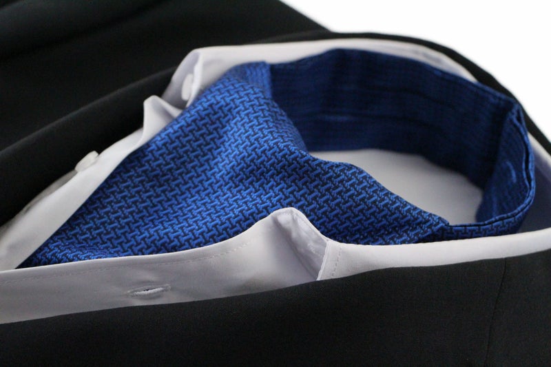 Mens Royal Blue & Black Tetris Patterned Cravat Carousel 1