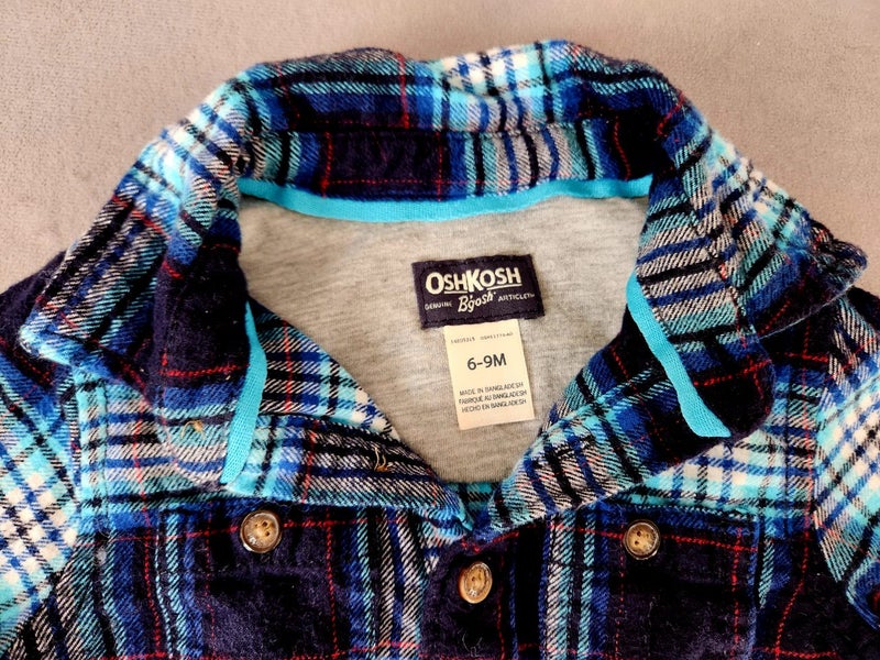 6-9 months Thick Warm Osh Kosh B'Gosh Blue Plaid Brushed Cotton Bodysuit62854321070977111