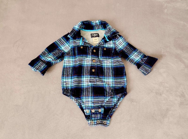 6-9 months Thick Warm Osh Kosh B'Gosh Blue Plaid Brushed Cotton Bodysuit62854321070977117
