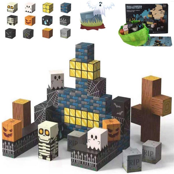 amdohai Magnetic Blocks Halloween Toys for Kids Spooky Town Building Set Hallowe Carousel 1