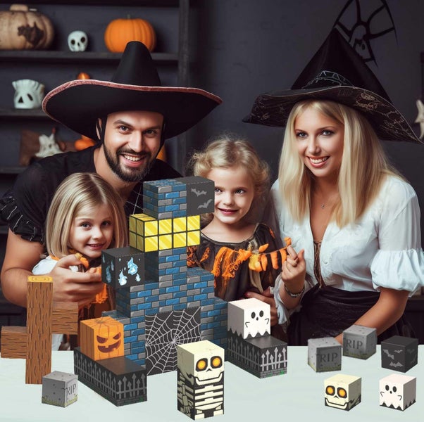 amdohai Magnetic Blocks Halloween Toys for Kids Spooky Town Building Set Hallowe Carousel 2