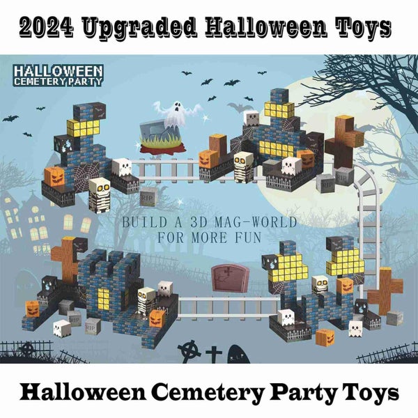 amdohai Magnetic Blocks Halloween Toys for Kids Spooky Town Building Set Hallowe Carousel 3