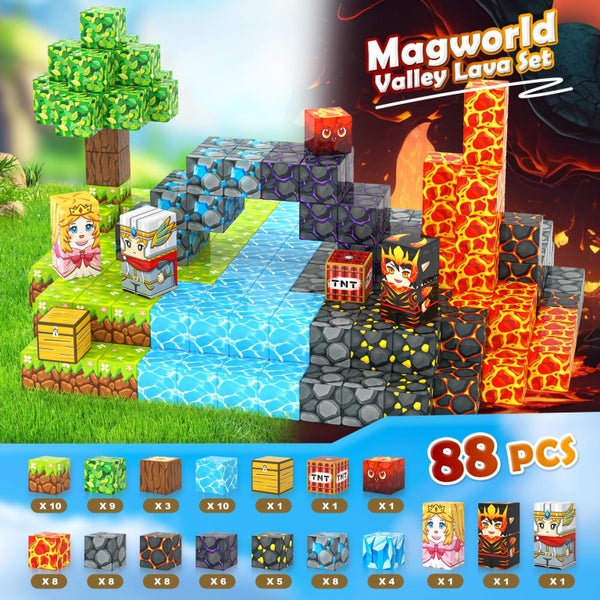 IGIVI Magnetic Blocks Build Mine Magnet World Lava Valley Set 1"" Magnetic Cu Carousel 3