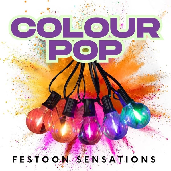 Festoon Colour Sensation - Multi Coloured 15m x 25 G40 Bulbs Festoon Lights Carousel 1