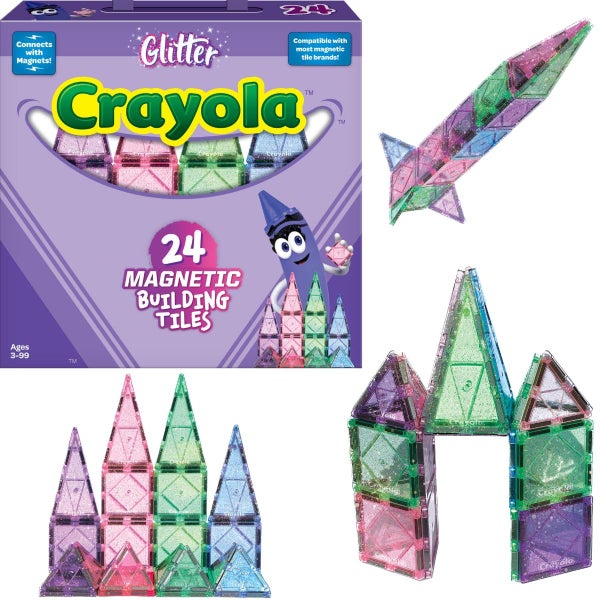 CreateOn Crayola Glitter Magnetic Tiles Building Set for Kids Magnetic Tiles Carousel 1