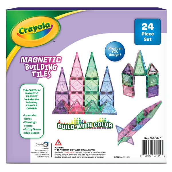 CreateOn Crayola Glitter Magnetic Tiles Building Set for Kids Magnetic Tiles Carousel 2