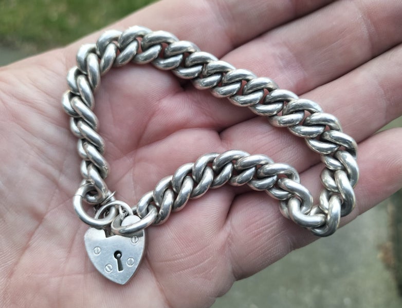 Heavy & Chunky Sterling Silver Curb Link Bracelet - 63 Grams Carousel 1