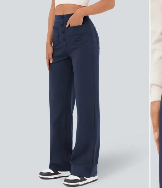 HALARA High Waisted Button Multiple Pockets Straight Leg Pants Black/XL BNWT62866850302081111
