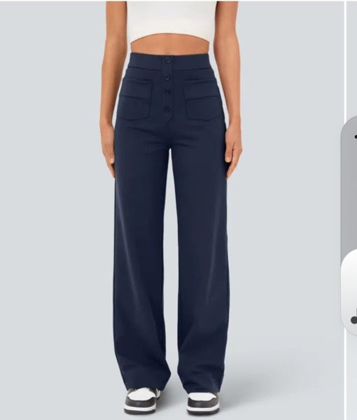 HALARA High Waisted Button Multiple Pockets Straight Leg Pants Black/XL BNWT62866850302081112