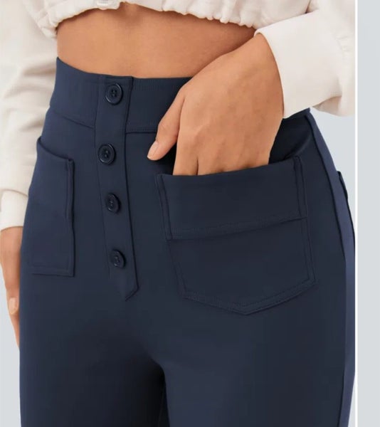 HALARA High Waisted Button Multiple Pockets Straight Leg Pants Black/XL BNWT62866850302081113