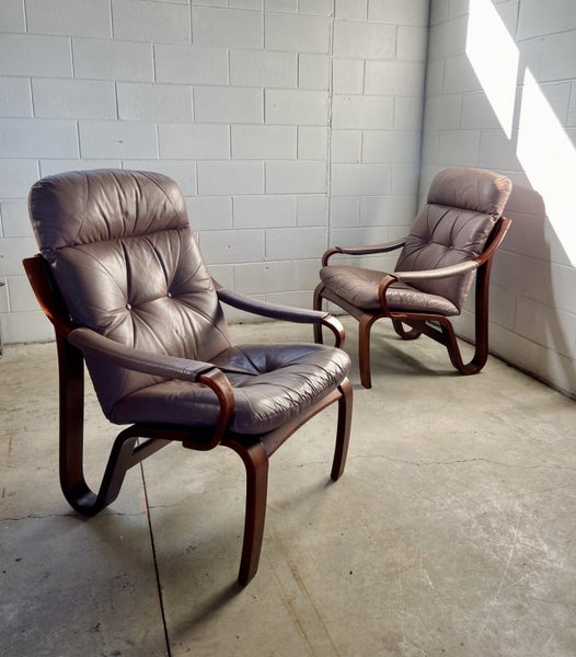 — Mid Century Joe Rüfenacht’ Leather Chairs & Ottoman —62864736805634113