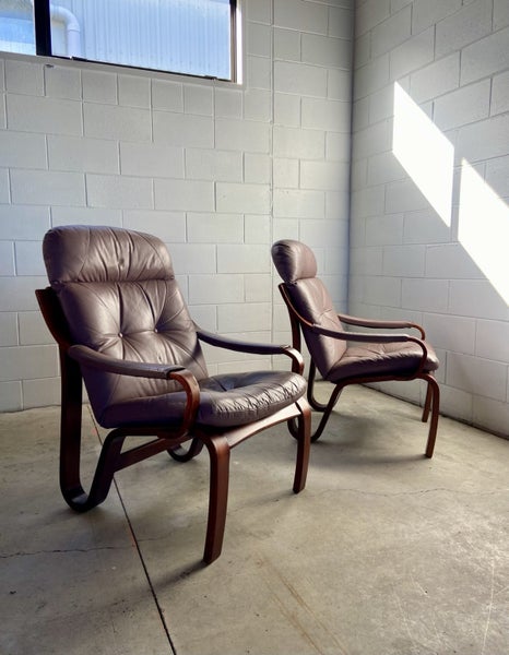 — Mid Century Joe Rüfenacht’ Leather Chairs & Ottoman —628647368056341113
