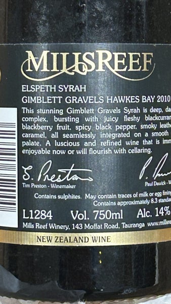 2010 MILLS REEF ELSPETH SYRAH. (Multi award wining wine) Carousel 6