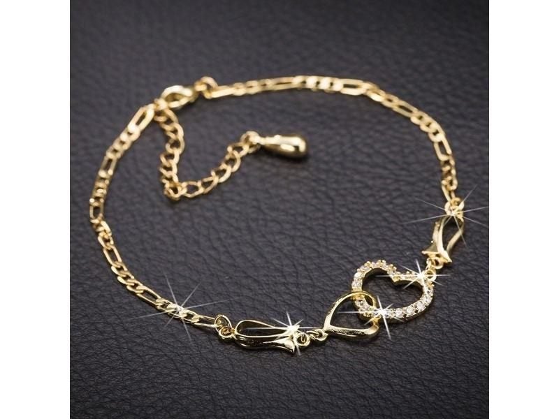 Fashion Double Heart Ankle Bracelet Crystal Leg Chain Gift 25cm Long Carousel 1