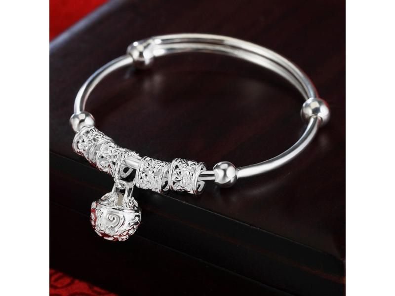 Fine 925 Sterling Silver Hollow Bells Ball Bangles Adjustable Bracelets For Carousel 1