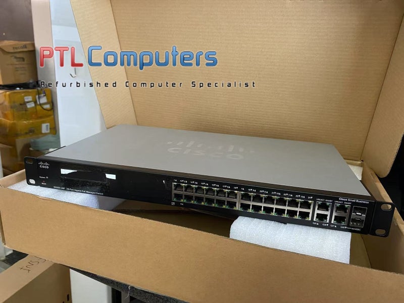 *$1 Reserve* Cisco SG300-28P 28 Port Gigabit PoE Managed Switch Carousel 1