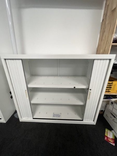 White Tambour Office Shelving Two Units 105cmx150cmx50cm62863858991619113