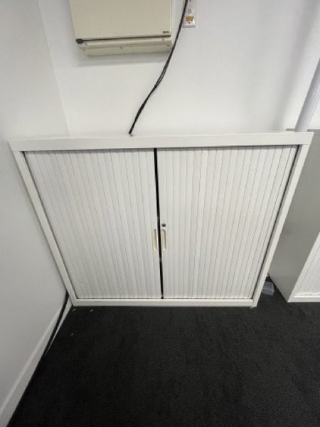 White Tambour Office Shelving Two Units 105cmx150cmx50cm628638589916191116