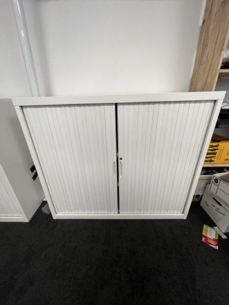 White Tambour Office Shelving Two Units 105cmx150cmx50cm62863858991619112