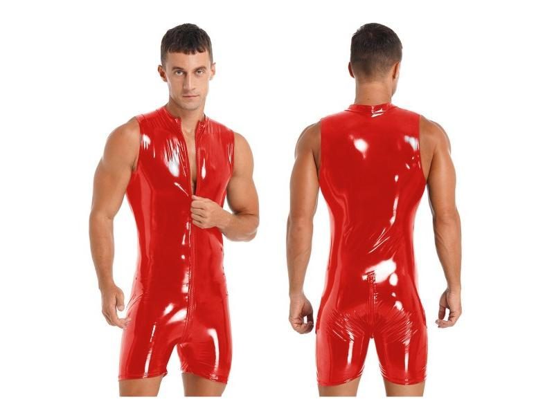 Sexy Mens Wet Look Zipper Bodysuit Rave Party Clubwear For Pole Dancing Carousel 1