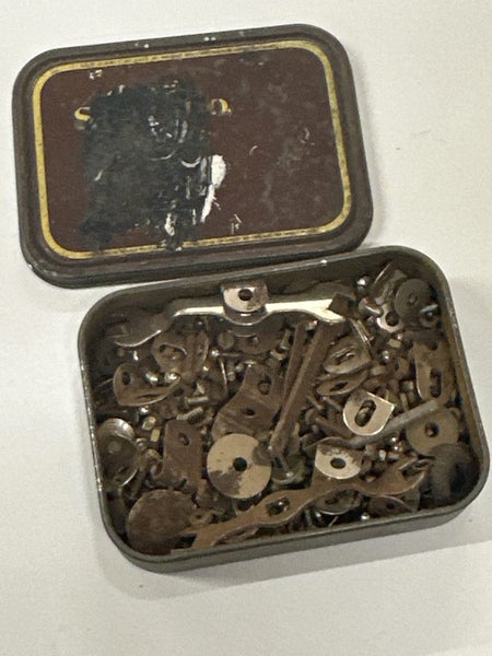 Meccano Nuts & Bolts & Small Items in Tobacco Tin Carousel 1