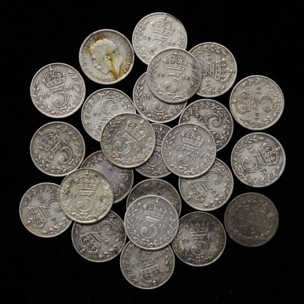 UK STIRLING SILVER THREEPENCES - 1.0 OZ OF SILVER. $1 RESERVE! Carousel 1