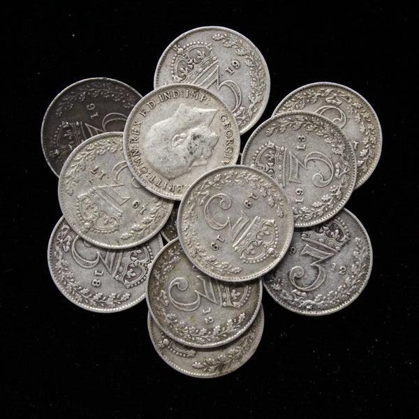 UK SILVER THREEPENCE COLLECTION! .5 OZ OF SILVER! $1 RESERVE! Carousel 1