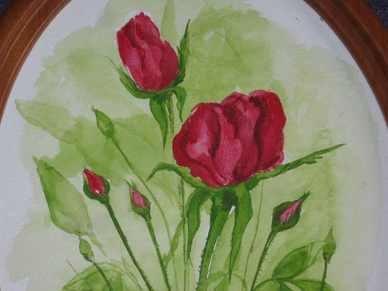 Jan Sunderland - Rose Flowers in a NZ Kauri Frame - original artwork62863858188674113