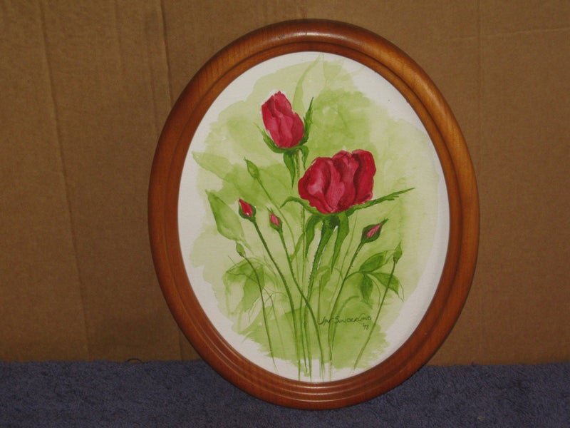 Jan Sunderland - Rose Flowers in a NZ Kauri Frame - original artwork628638581886741123