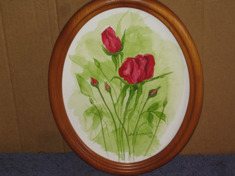 Jan Sunderland - Rose Flowers in a NZ Kauri Frame - original artwork62863858188674111
