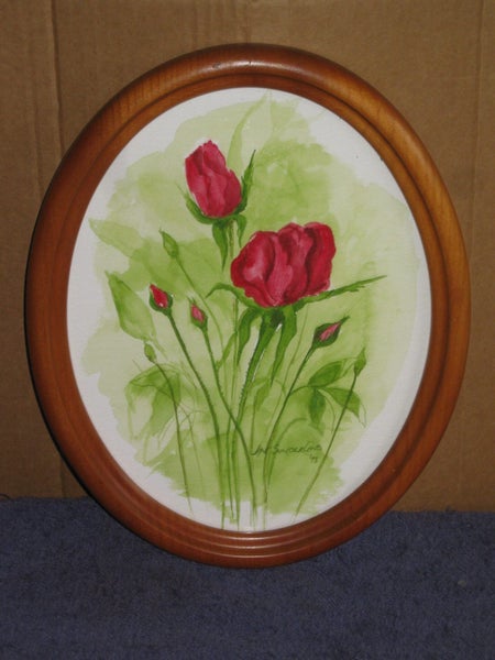 Jan Sunderland - Rose Flowers in a NZ Kauri Frame - original artwork62863858188674112