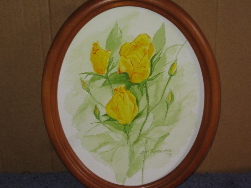 Jan Sunderland - Yellow Rose Flowers in a NZ Kauri Frame - original artwork62863858183425113