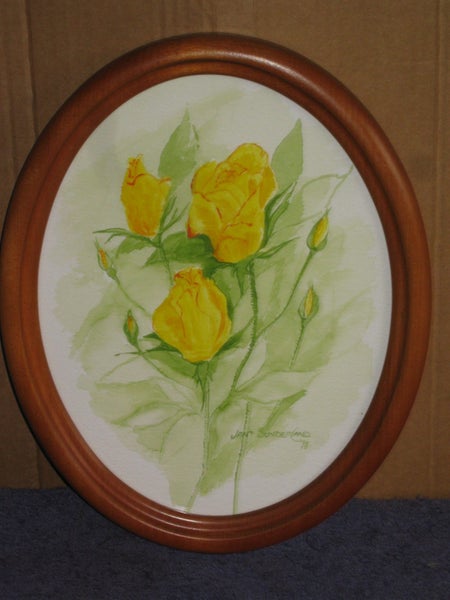 Jan Sunderland - Yellow Rose Flowers in a NZ Kauri Frame - original artwork62863858183425112