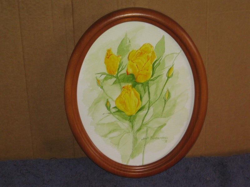 Jan Sunderland - Yellow Rose Flowers in a NZ Kauri Frame - original artwork62863858183425111
