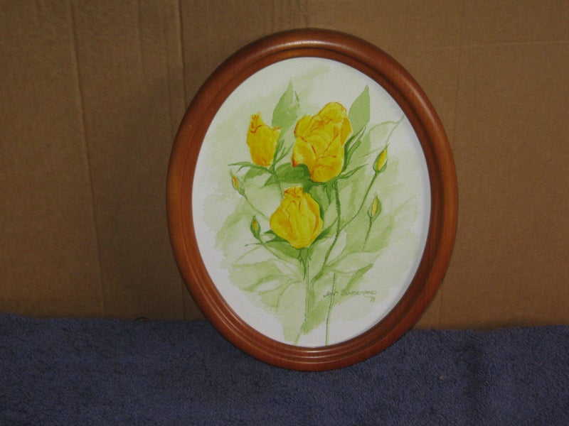 Jan Sunderland - Yellow Rose Flowers in a NZ Kauri Frame - original artwork628638581834251122